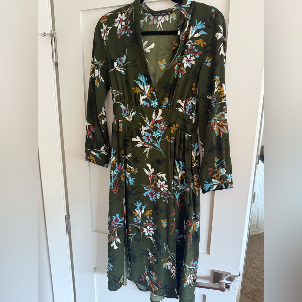 Zara Floral Long Sleeve Dress in Green